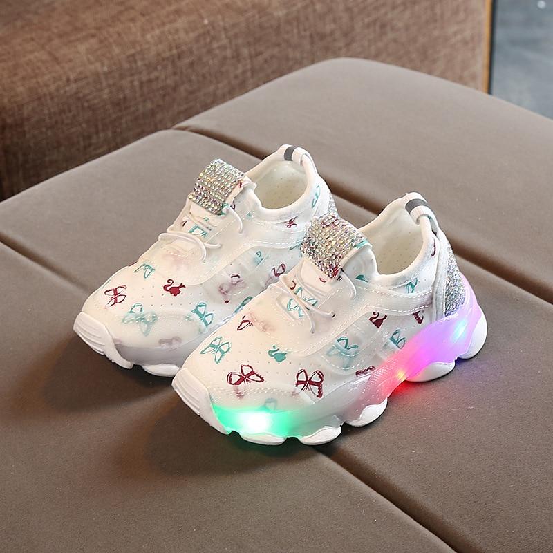 Baby Girl Butterfly Crystal Led Luminous casual breathable Glowing Sneakers Shoes