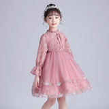 Girls Embriodery Lace Flower Birthday Party Formal Dresses