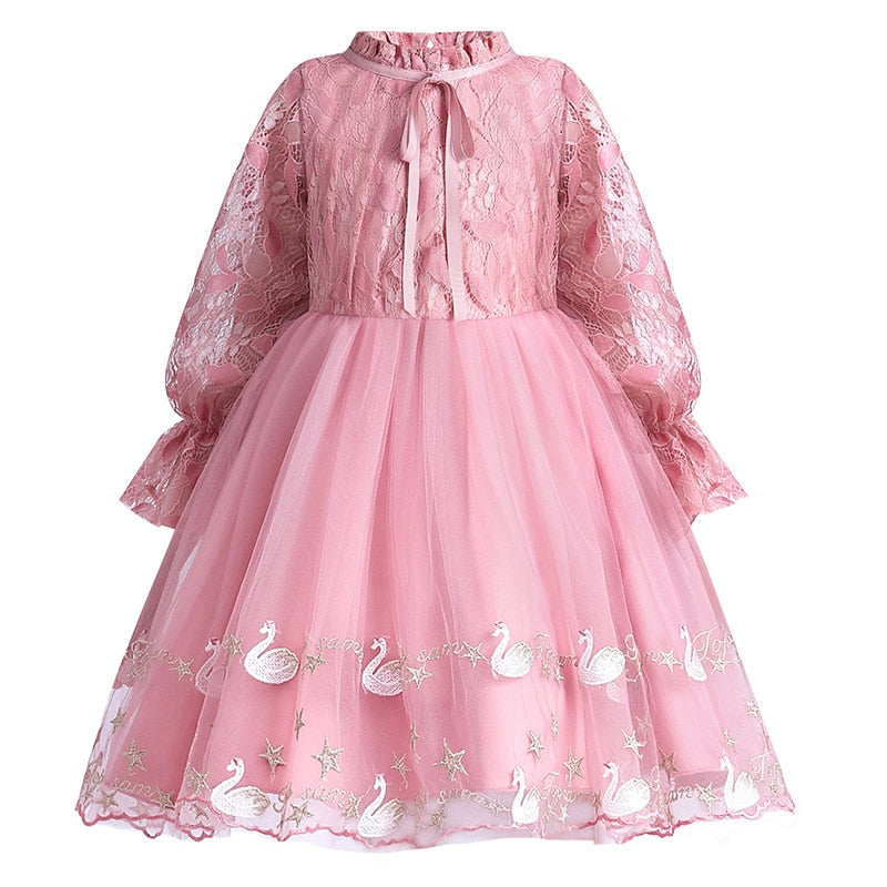 Girls Embriodery Lace Flower Birthday Party Formal Dresses