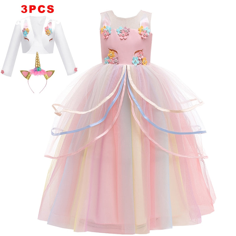 Girl Rainbow Unicorn Dress Party  Easter Dress Up Costume 3-12 Years