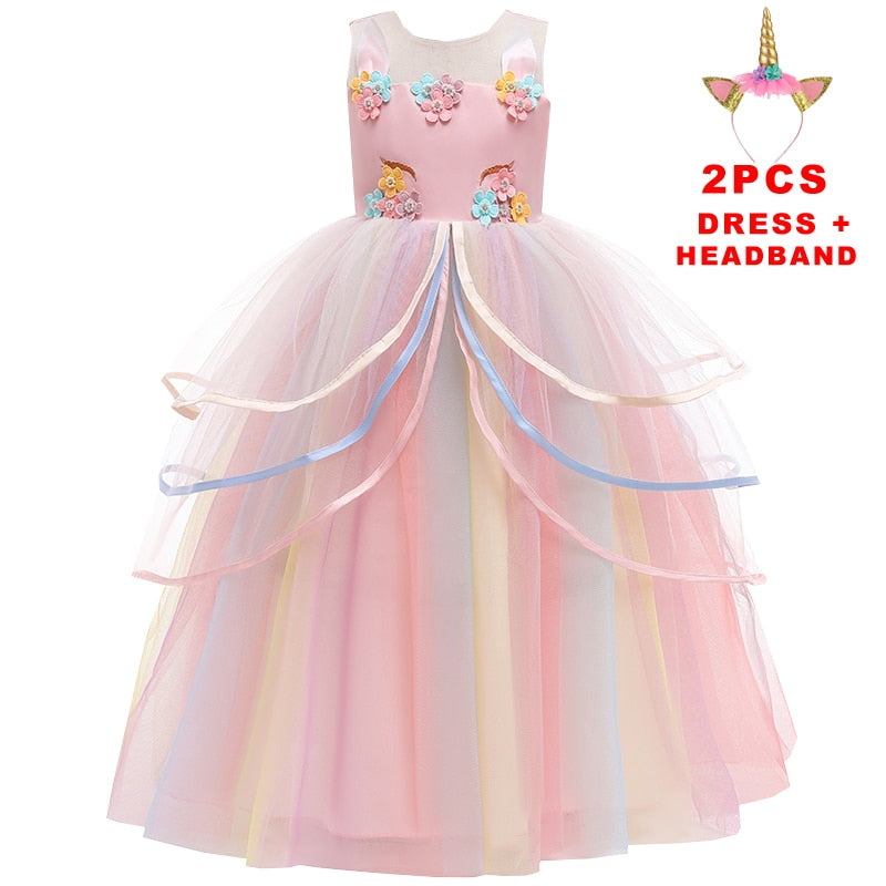 Girl Rainbow Unicorn Dress Party  Easter Dress Up Costume 3-12 Years