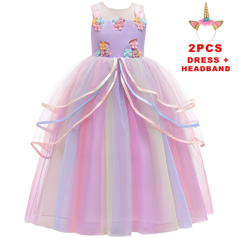 Girl Rainbow Unicorn Dress Party  Easter Dress Up Costume 3-12 Years