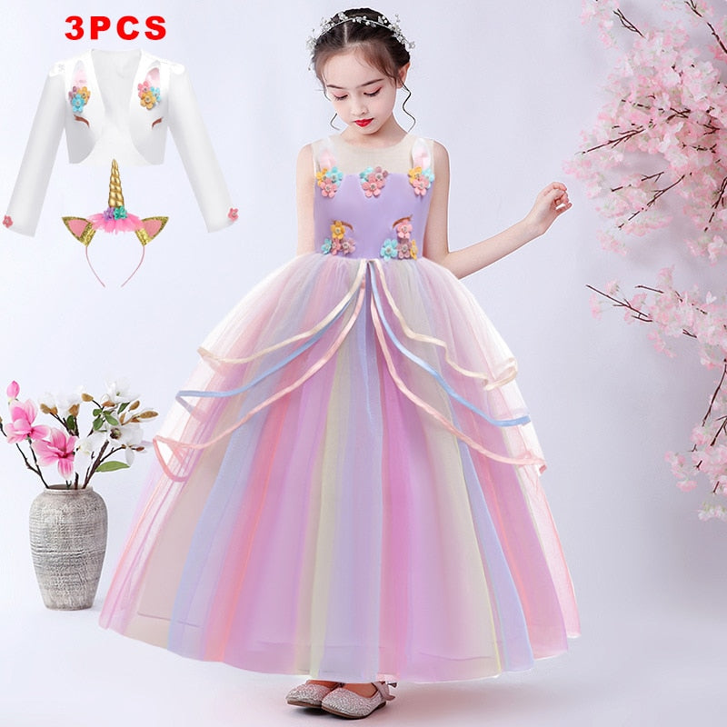 Girl Rainbow Unicorn Dress Party  Easter Dress Up Costume 3-12 Years