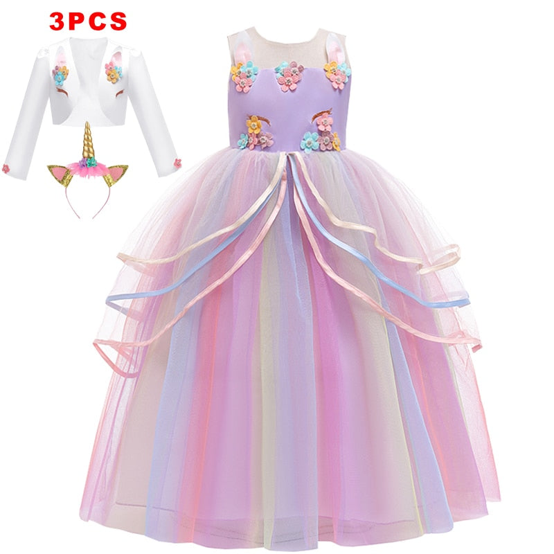 Girl Rainbow Unicorn Dress Party  Easter Dress Up Costume 3-12 Years