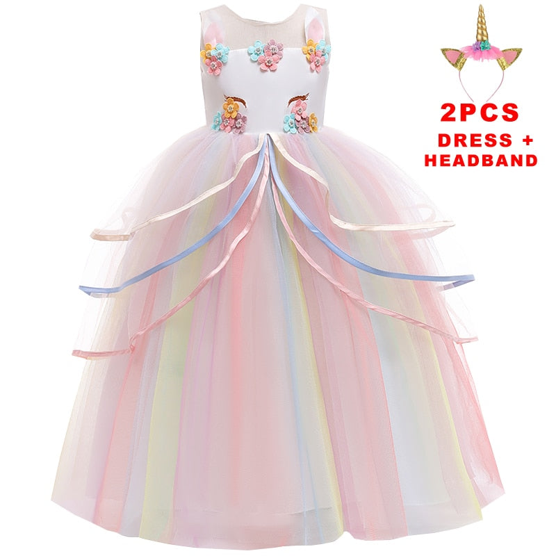 Girl Rainbow Unicorn Dress Party  Easter Dress Up Costume 3-12 Years