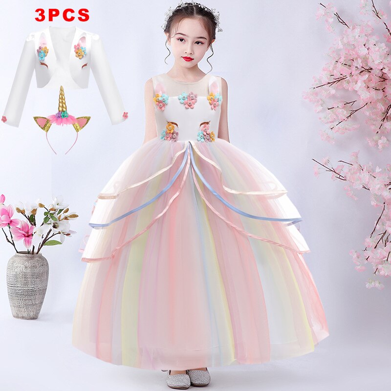 Girl Rainbow Unicorn Dress Party  Easter Dress Up Costume 3-12 Years