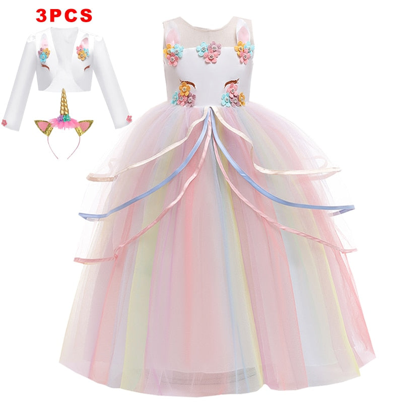 Girl Rainbow Unicorn Dress Party  Easter Dress Up Costume 3-12 Years