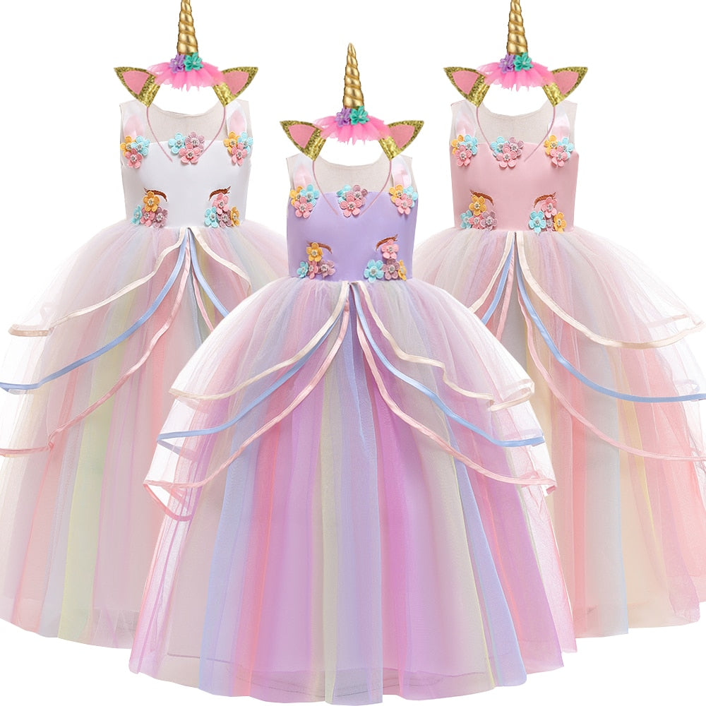 Girl Rainbow Unicorn Dress Party  Easter Dress Up Costume 3-12 Years