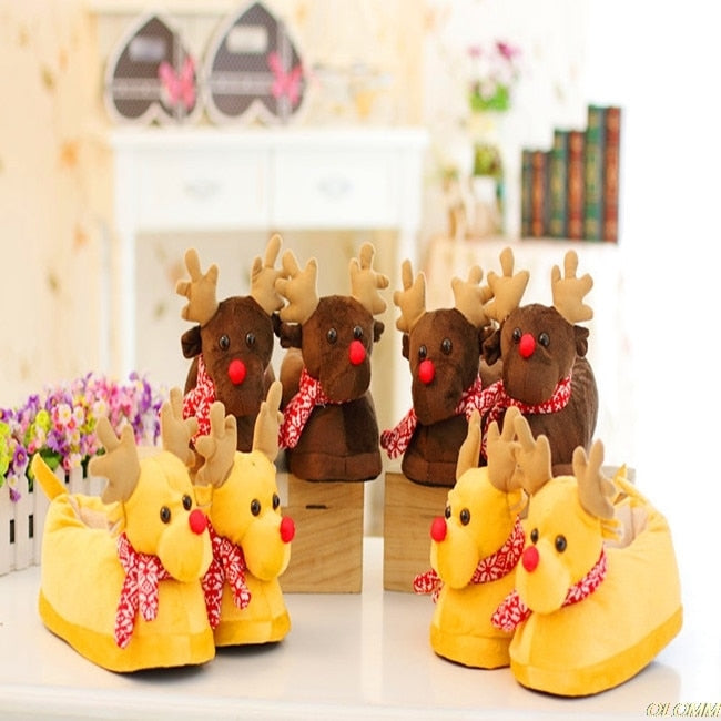 Fashion Unisex Plush Cotton Winter Slippers Winter Warm Christmas Shoes