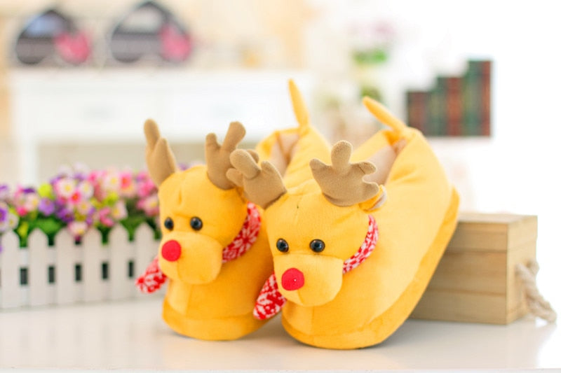Fashion Unisex Plush Cotton Winter Slippers Winter Warm Christmas Shoes