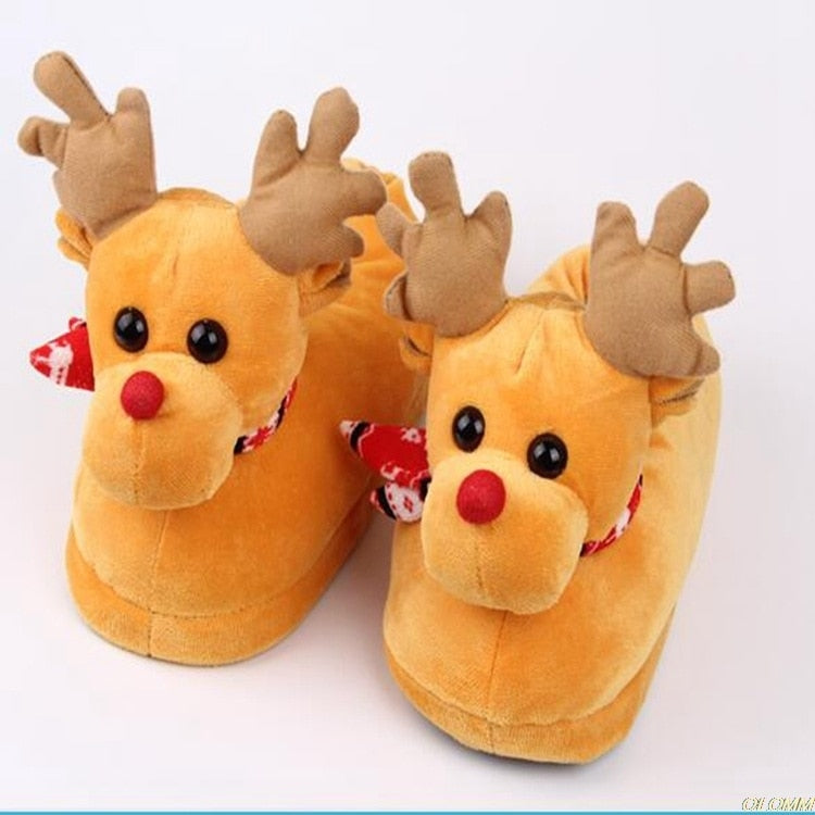 Fashion Unisex Plush Cotton Winter Slippers Winter Warm Christmas Shoes