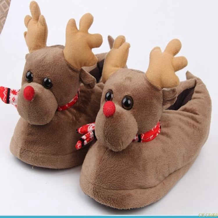 Fashion Unisex Plush Cotton Winter Slippers Winter Warm Christmas Shoes