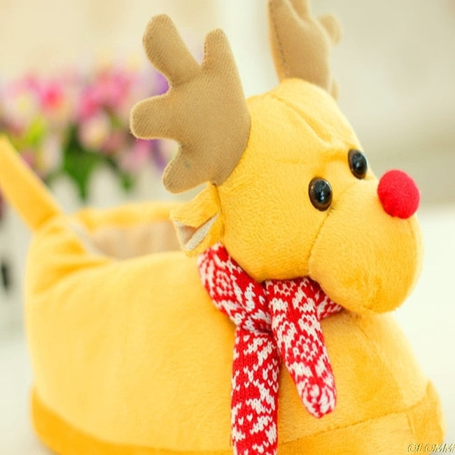 Fashion Unisex Plush Cotton Winter Slippers Winter Warm Christmas Shoes
