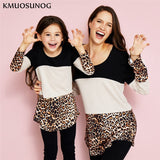 Family Look Matching Mother Daughter Leopard Patchwork T-shirt Tops