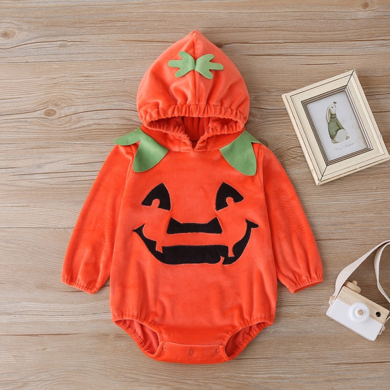 Kids Halloween Costume Pumpkin Funny Long-sleeved One-piece Romper