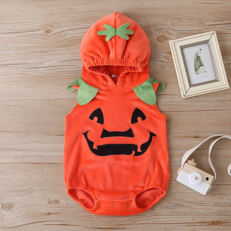 Kids Halloween Costume Pumpkin Funny Long-sleeved One-piece Romper