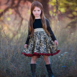 Girls Spring Autum Dress Kids Flower Pastoral Striped Dresses 3-12 Years