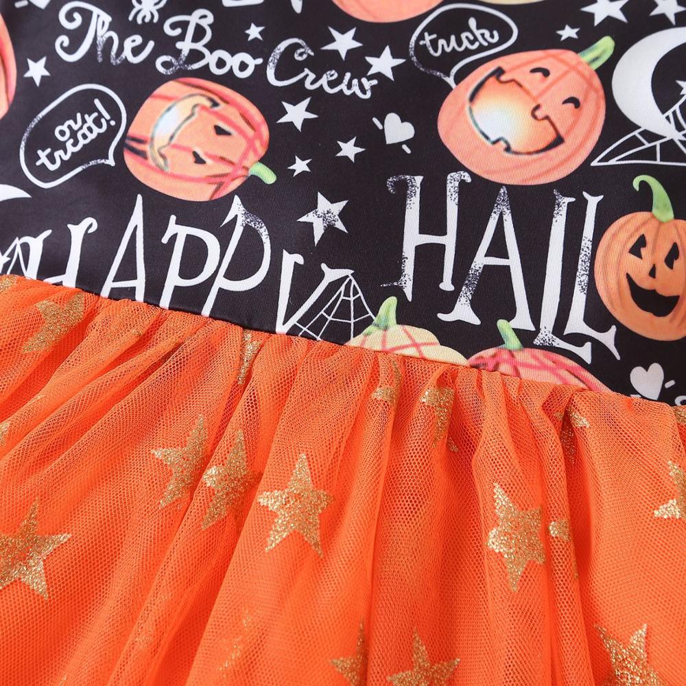 Kid Baby Girls Long Sleeve Print Star Mesh Halloween Dresses 2-7Y
