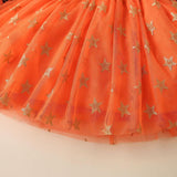Kid Baby Girls Long Sleeve Print Star Mesh Halloween Dresses 2-7Y