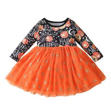 Kid Baby Girls Long Sleeve Print Star Mesh Halloween Dresses 2-7Y