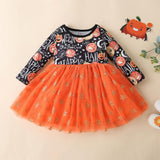 Kid Baby Girls Long Sleeve Print Star Mesh Halloween Dresses 2-7Y