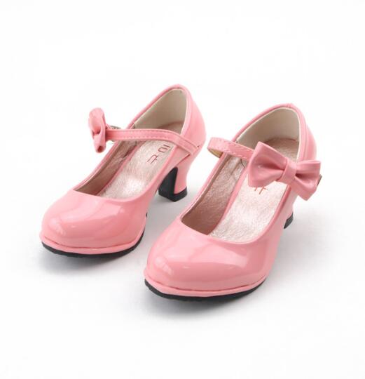 Girl Leather Dance Party Bow High-heeled Fashion Shoes