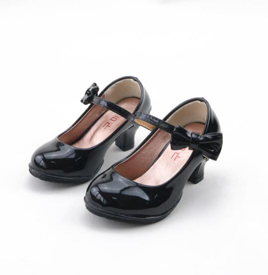 Girl Leather Dance Party Bow High-heeled Fashion Shoes