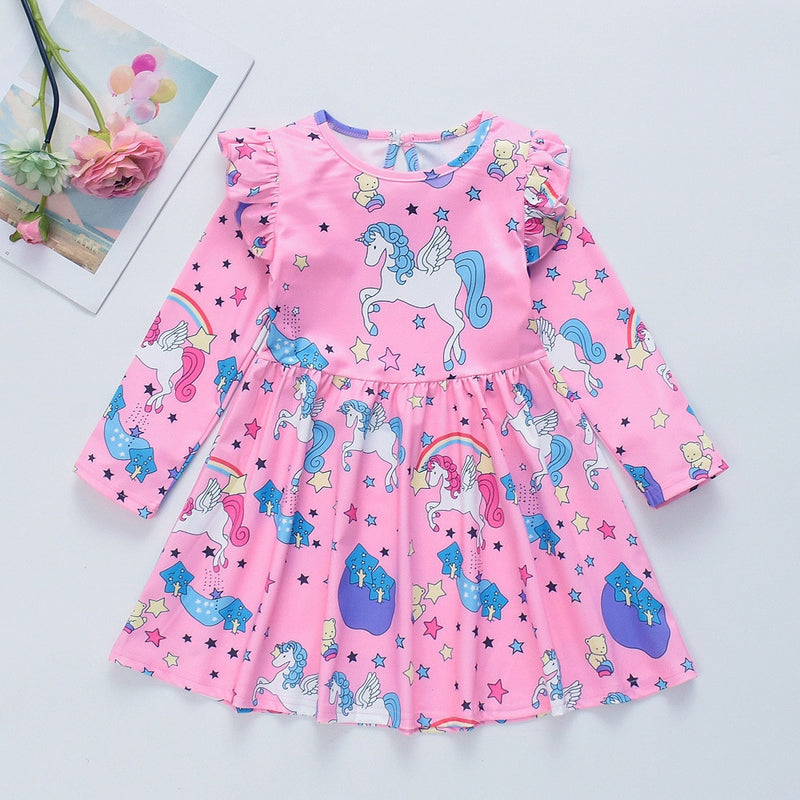 Girl Dress Cartoon Horse Rainbow Unicorn Wings Pegasus Dresses 1-6 Years