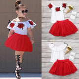 Summer Toddler Girls Off Shoulder Rose Embroidery Tops+Solid Tulle Skirts Outfits - honeylives