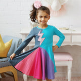 Kids Girl Rainbow Long-sleeved Cartoon Embroidered Cusual  Dresses 2-7 Years