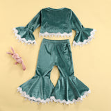 Baby Girls Lace Long Sleeve Flare Velvet Valentine 2 Pcs Sets