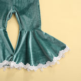 Baby Girls Lace Long Sleeve Flare Velvet Valentine 2 Pcs Sets