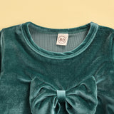 Baby Girls Lace Long Sleeve Flare Velvet Valentine 2 Pcs Sets