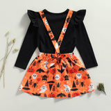 12M-5Y Fall Spring Kids Baby Girl Halloween O-Neck Suit 2 Pcs Set