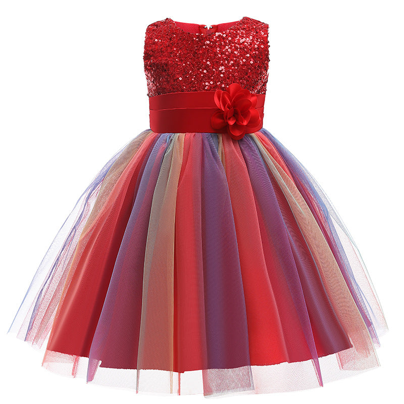 Kid Girls Wedding Prom Ball Gown Princess Sequins Flower Dresses