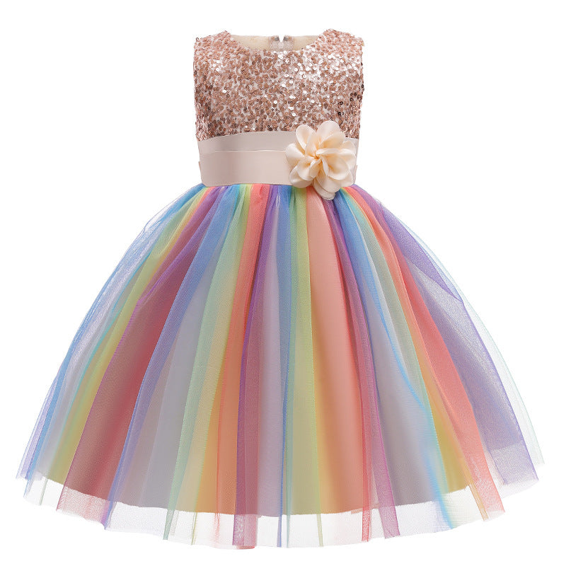 Kid Girls Wedding Prom Ball Gown Princess Sequins Flower Dresses