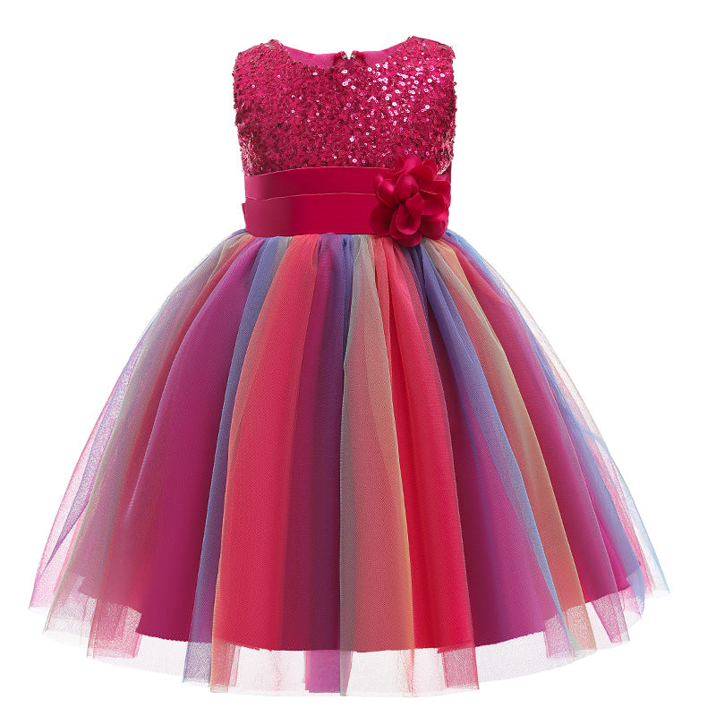 Kid Girls Wedding Prom Ball Gown Princess Sequins Flower Dresses