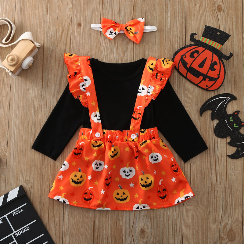 0-24M Baby Girl Sets Autumn Pumpkin Halloween Cartoon 3 Pcs Sets