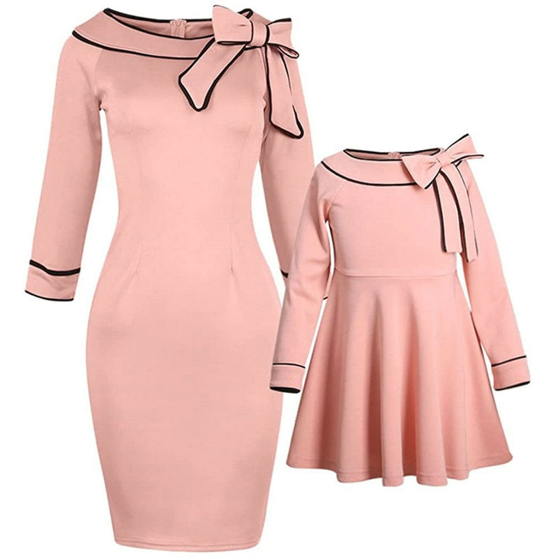 Mother Daughter Bow Pink Dress Family Matching Dress