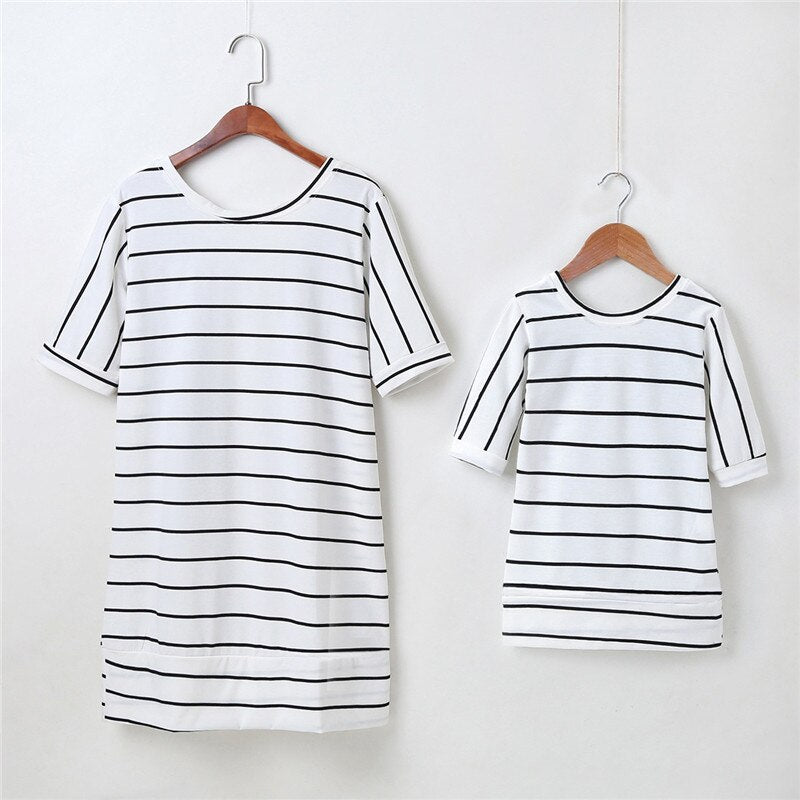 Mother Daughter Short Sleeve Striped Family Matching Shirts Tops