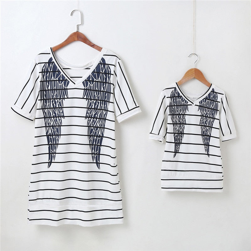 Mother Daughter Short Sleeve Striped Family Matching Shirts Tops