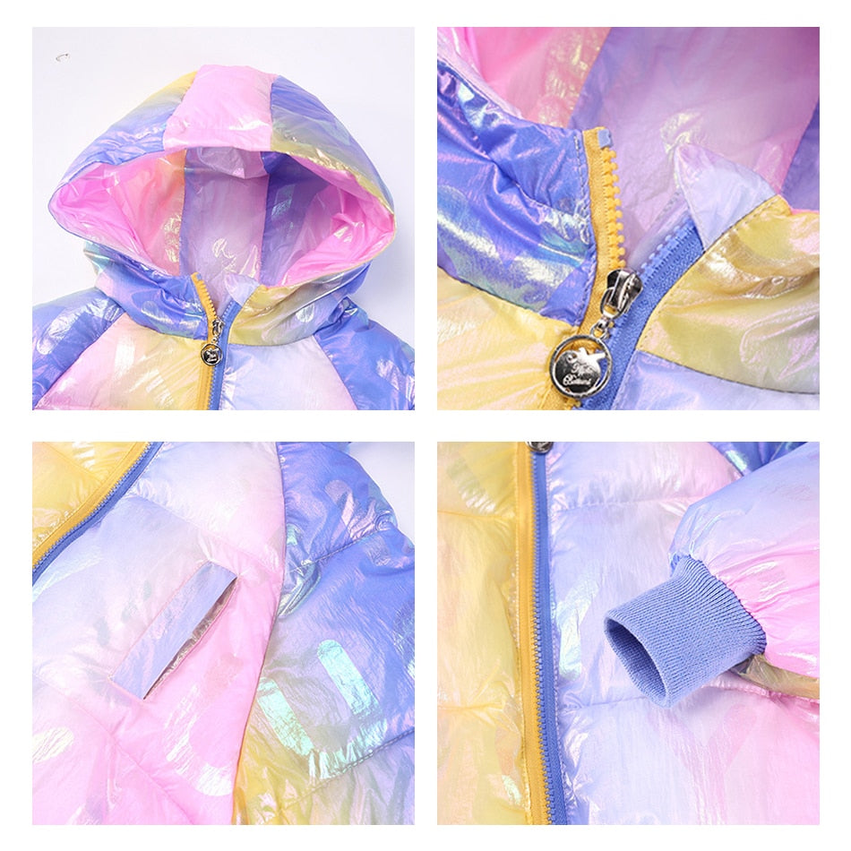 Girl Rainbow Colorful Glossy Down Cotton Jacket Candy Warm Coat