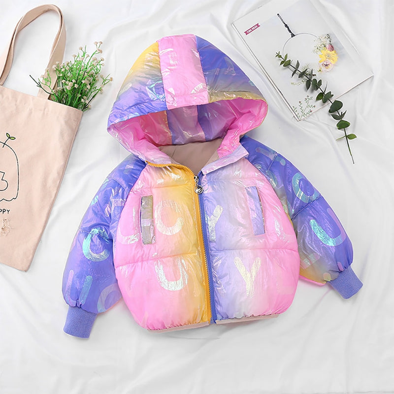 Girl Rainbow Colorful Glossy Down Cotton Jacket Candy Warm Coat