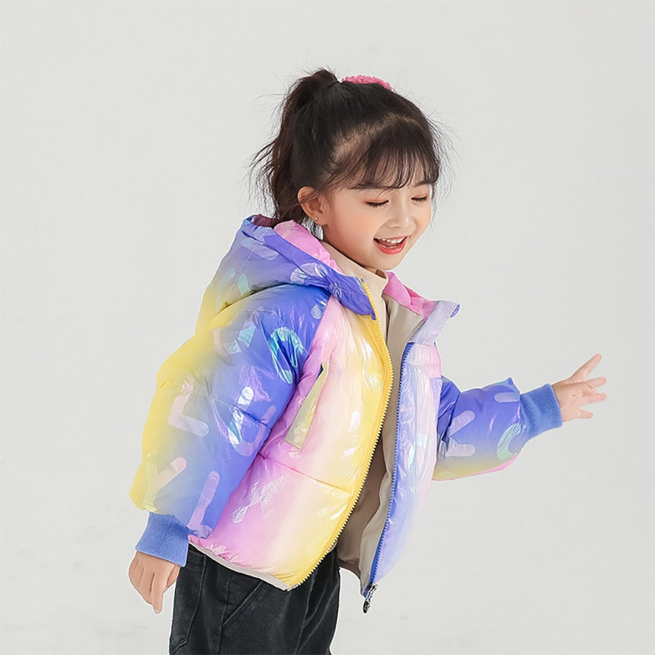 Girl Rainbow Colorful Glossy Down Cotton Jacket Candy Warm Coat