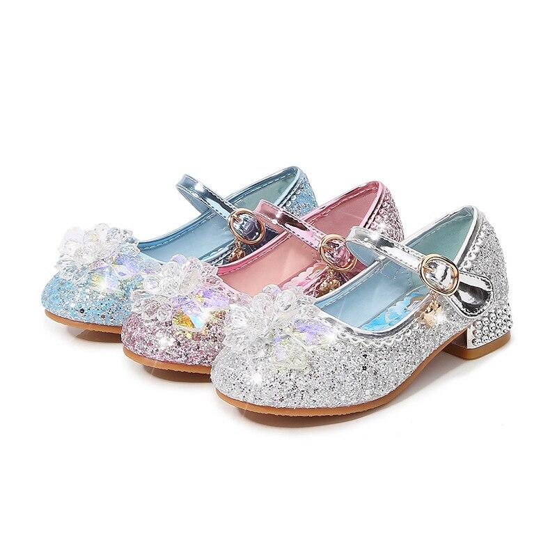 Girls Flowers Casual Glitter High-heeled Bow Shoes