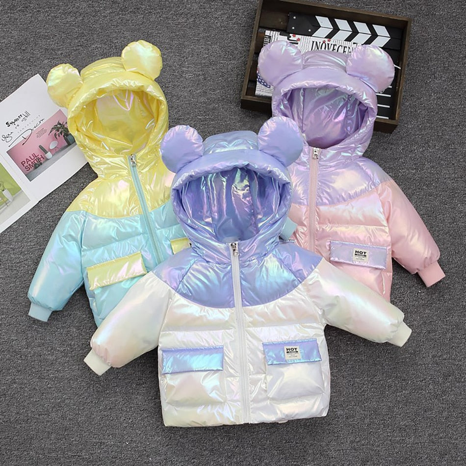 Winter Lightweight Down Jacket Boys Girls White  Bright Warm Coats