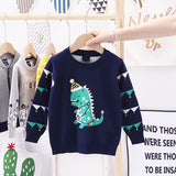 Kids Boys Christmas Dinosaur Jacquard Double Cotton Cut Sweaters