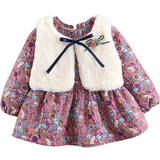 Baby Girl Floral Long Sleeve Flannelette Lining Thicken Dress 2 Pcs Sets