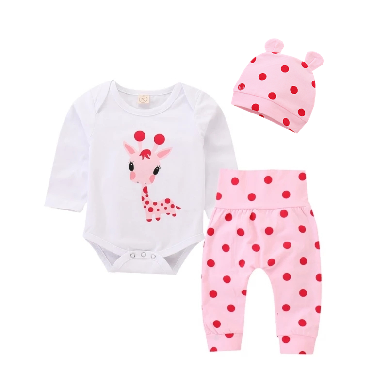 Baby Girl Set Cute Giraffe Pink Dot 2 Pcs