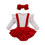 Baby Girls Solid Color Knitted Top Red Bow Sets 3 Pcs